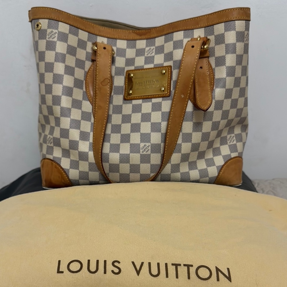 Louis Vuitton Tan and Cream Tote Bag with Damier Azur Canvas - Picture 5 of 5